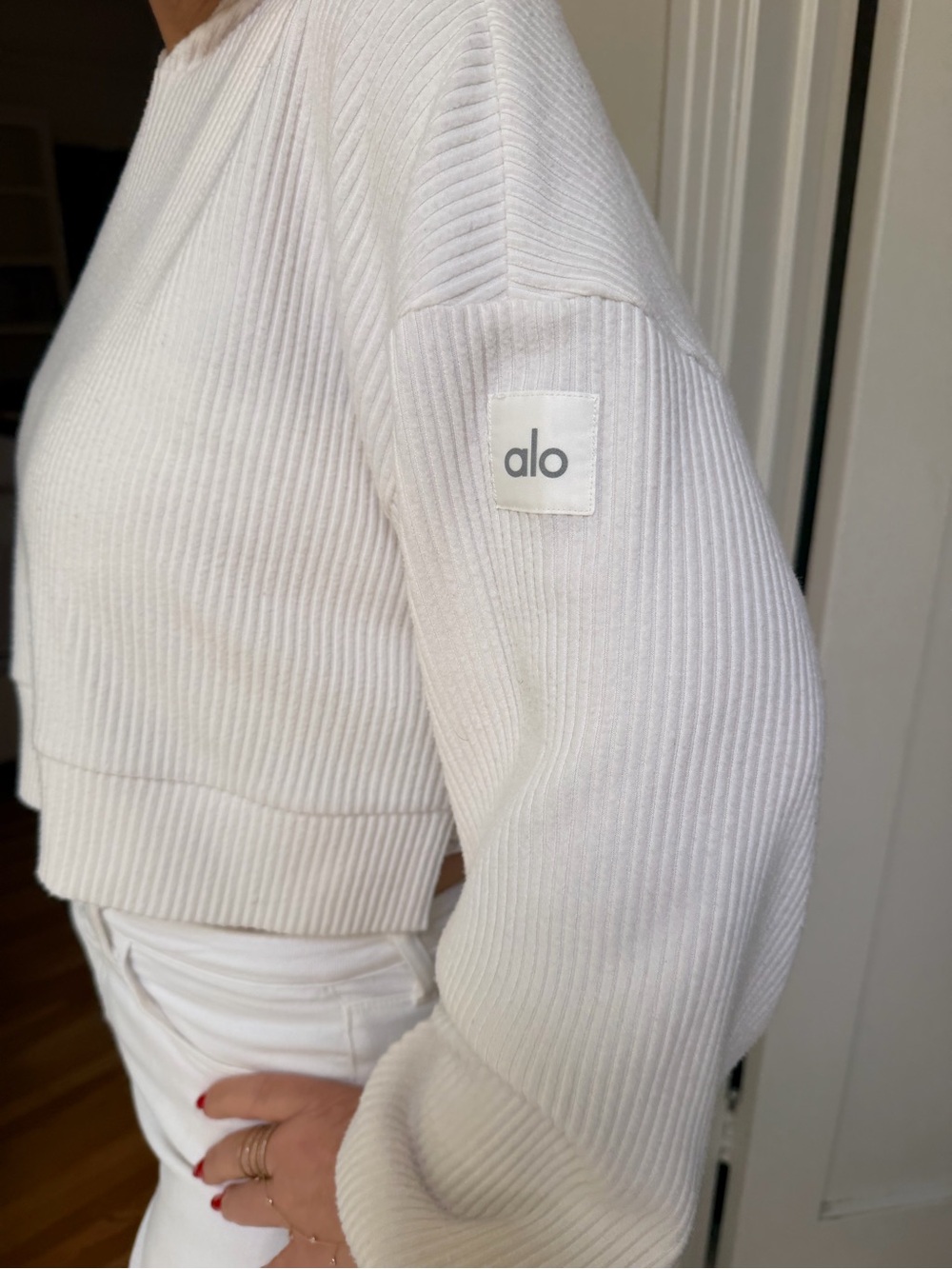 ALO Yoga White Ribbed Short Sleeve Top